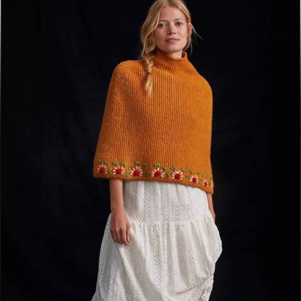 Anthropologie Daisy Embroidered Poncho